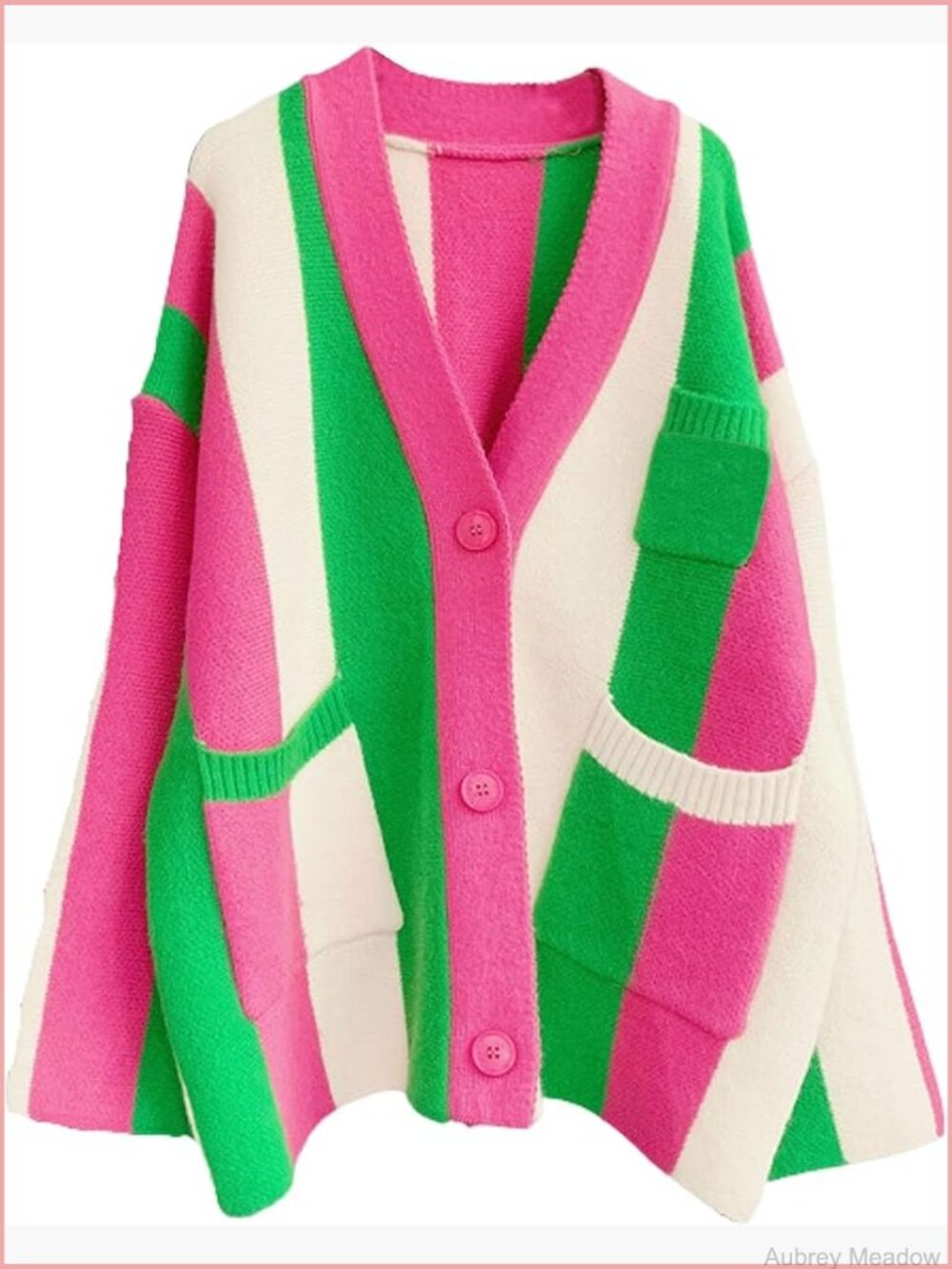 Oversized V-Neck Striped Cardigan with Pockets